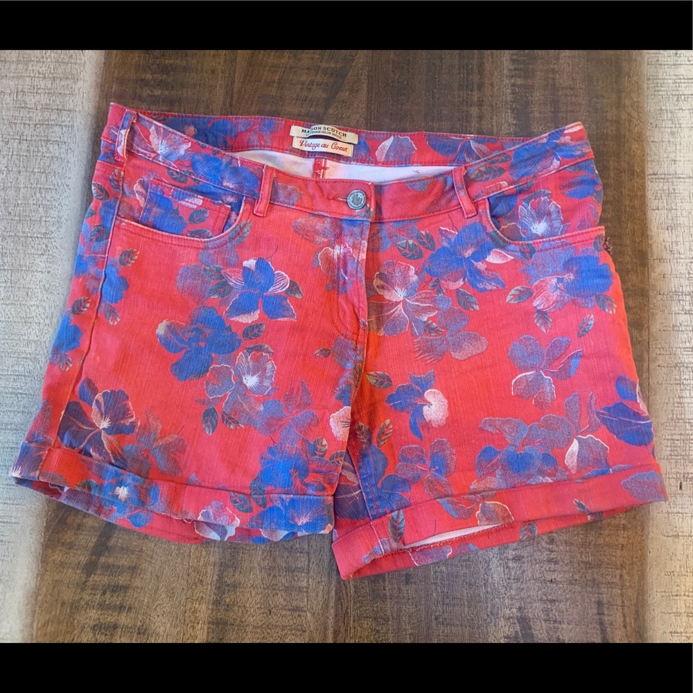 Scotch and Soda Red Shorts with Blue Floral print